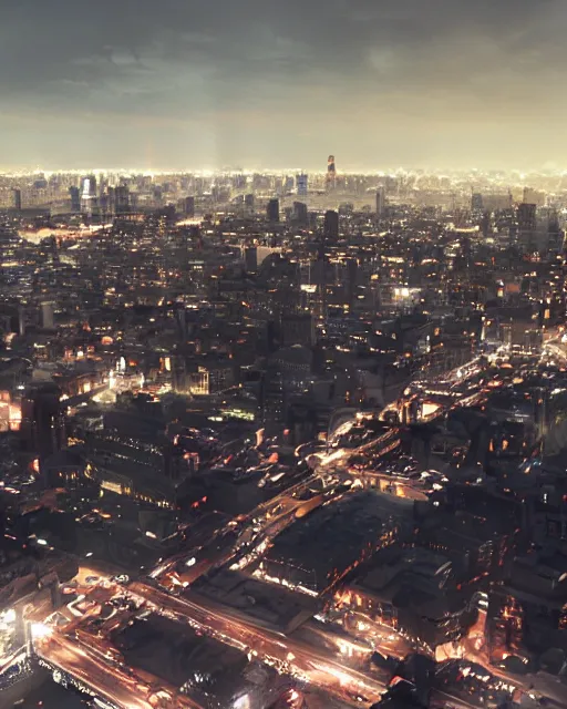 Prompt: a night rooftop scene, light from traffic in the city below, close up shot of a gangster wearing a streetwear trench coat looking at the city below, unreal engine, hyper realism, realistic shading, cinematic composition, realistic render, octane render, detailed textures, photorealistic, in the style of Makoto Shinkai