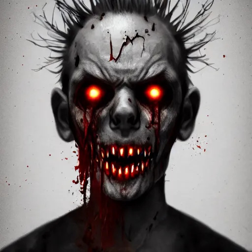 Image similar to angry zombie without eyes, full body portrait, empty bloody - black eyesockets, horror core, apocalyptic, feeling of grimdark, sharp focus, fiction, hyper detailed, digital art, trending in artstation, cinematic lighting, studio quality, smooth render, unreal engine 5 rendered, octane rendered, art style and nixeu and wlop and krenz cushart