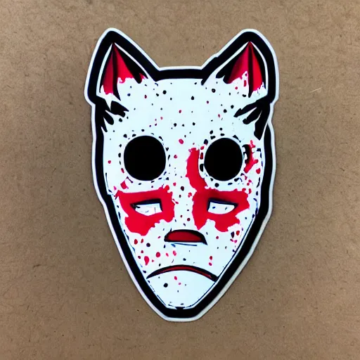 Image similar to die cut sticker, princess mononoke mask, splatter paint