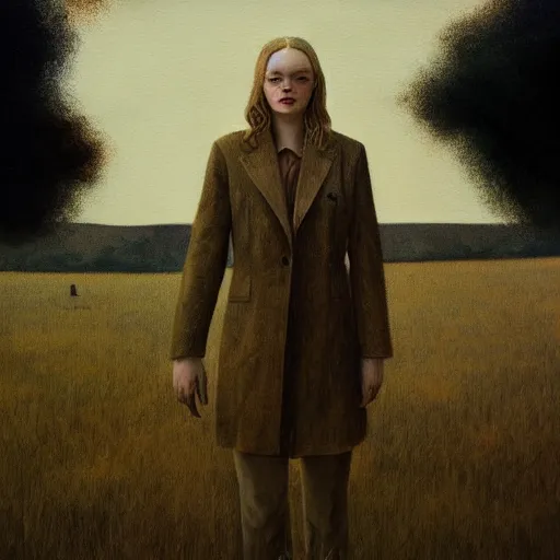 Image similar to Elle Fanning in the painted world of True Detective, head and shoulders masterpiece, apocalypse, golden hour, cosmic horror, artstation, in the style of Andrew Wyeth and Edward Hopper and Bosch, extremely detailed