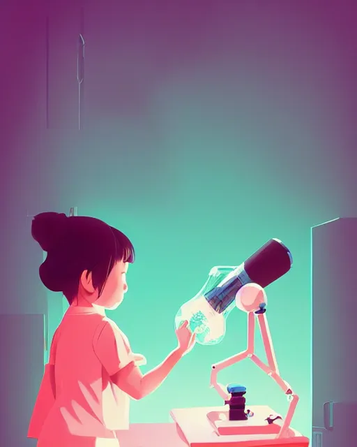 Image similar to a little girl is doing a science experiment. clean cel shaded vector art. minimalist illustration art by lois van baarle, artgerm, helen huang, by makoto shinkai and ilya kuvshinov, rossdraws