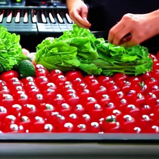 Prompt: film still of fresh produce making beats