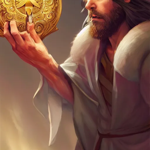 Image similar to semi realistic Sonic Jesus christ holding a shiny Sacred Ring, by Stanley Artgerm Lau, WLOP, Rossdraws, James Jean, Andrei Riabovitchev, Marc Simonetti, Yoshitaka Amano, ArtStation, CGSociety,