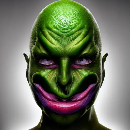 Image similar to vegan supervillain, UHD, hyperrealistic render, highly detailed, 4k, artstation