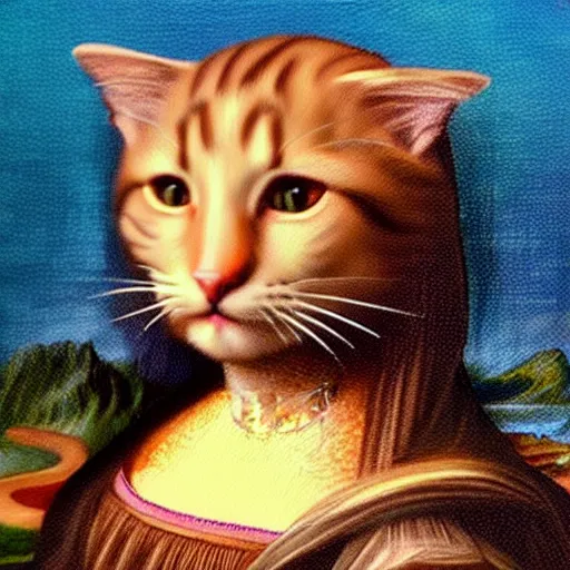Image similar to anthro cat painting mona lisa da vinci face close up high quality 🐱