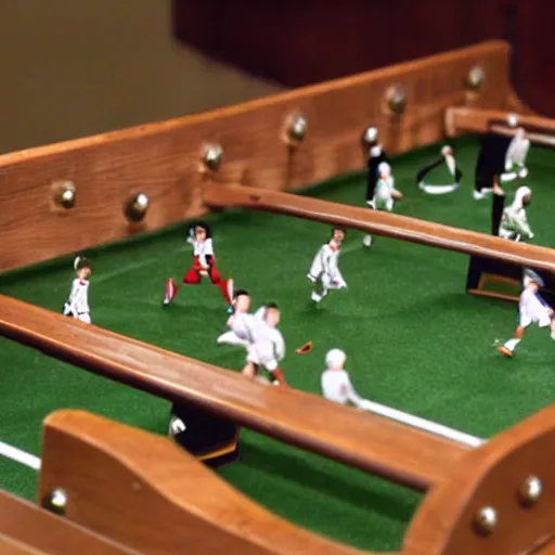 Prompt: a photo general of table football soccer, vintage, ealistic,