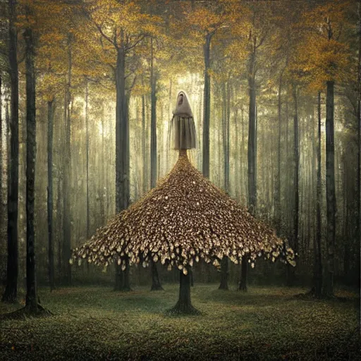 Prompt: heroinchic immaculate painting of A Beautiful fine detailed Forest Illusion by erik johansson with specular highlights with hints of gold and diamonds and pearls in various flavours, micro detailing populated by organic crystals