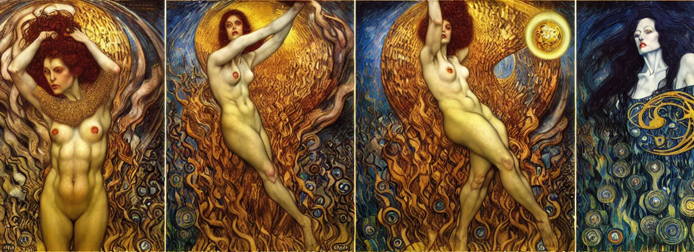 Image similar to Divine Chaos Engine by Karol Bak, Jean Delville, William Blake, Gustav Klimt, and Vincent Van Gogh, symbolist, visionary