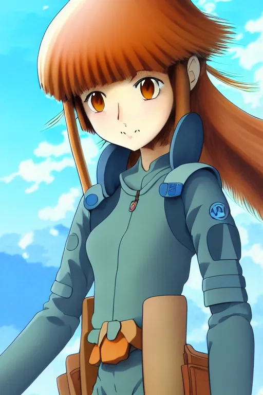 Image similar to anime art full body portrait character nausicaa concept art, anime key visual of elegant young female, brown hair and large eyes, finely detailed perfect face delicate features directed gaze, sunset in a valley, trending on pixiv fanbox, studio ghibli, extremely high quality artwork by kushart krenz cute sparkling eyes