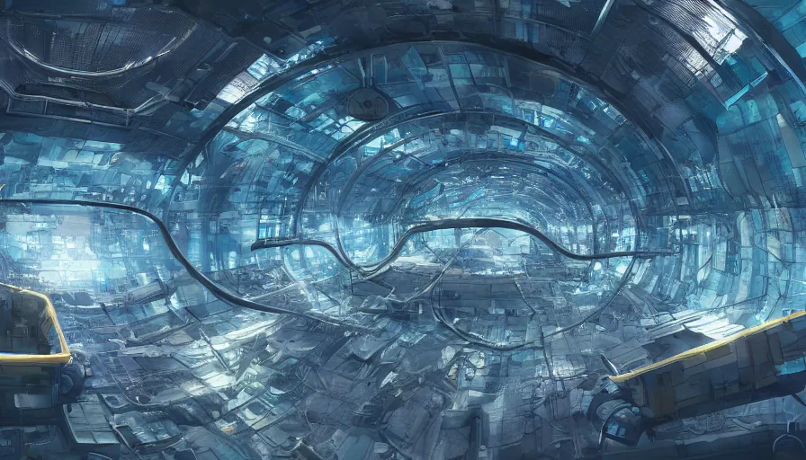 Image similar to underwater crowded cloning facility build under metallic dome, machines, technologies, machines, experience, giant building, hyperdetailed, artstation, cgsociety, 8 k