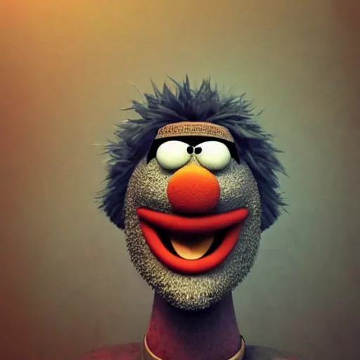 Image similar to a still of a forgotten muppet character looking very manly and modern, hilarious, laughing, hairy chest, huge chin, manly monster tough guy, roughled fur, photo real, photographic, photograph, artstation, trending, featured