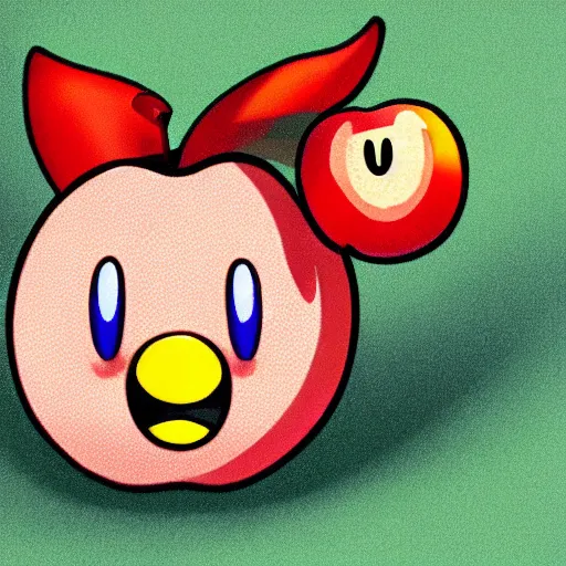 Prompt: kirby eating an apple