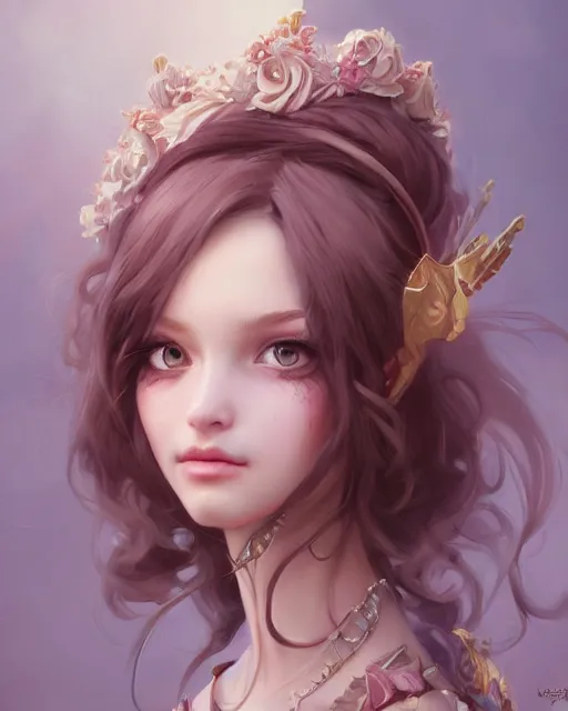 Image similar to a ( girl as personification of chocolate cupcake ), beauty portrait, fantasy bakery, digital art by krenz cushart, laurie greasly, wlop, artgerm, intricate, highly detailed, sharp focus, smooth, epic composition, joyful, unreal engine