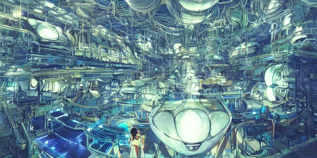 Image similar to goa psytrance spaceship factory, art by makoto shinkai and alan bean, yukito kishiro