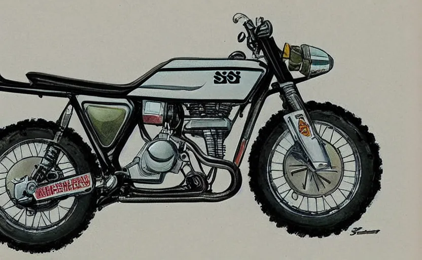 Image similar to 1 9 7 0 s suzuki enduro motorcycle concept, sketch, art,