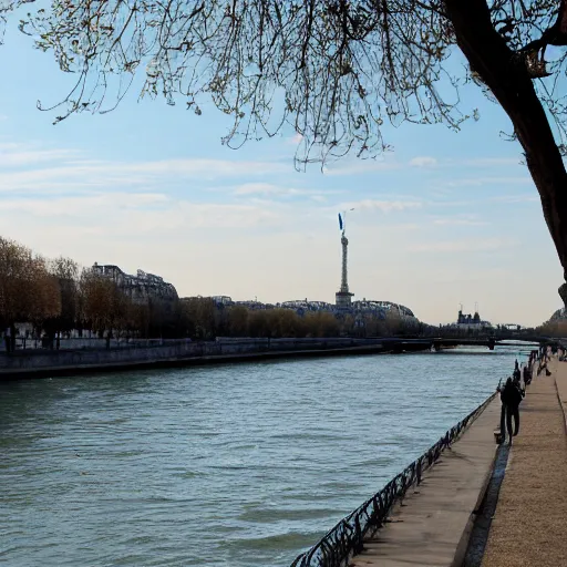 Prompt: the empty bank of the seine in paris in the year 2 0 2 0