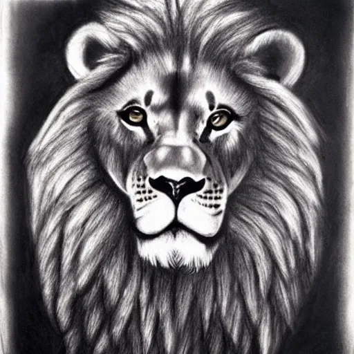 Image similar to charcoal drawing of a majestic lion
