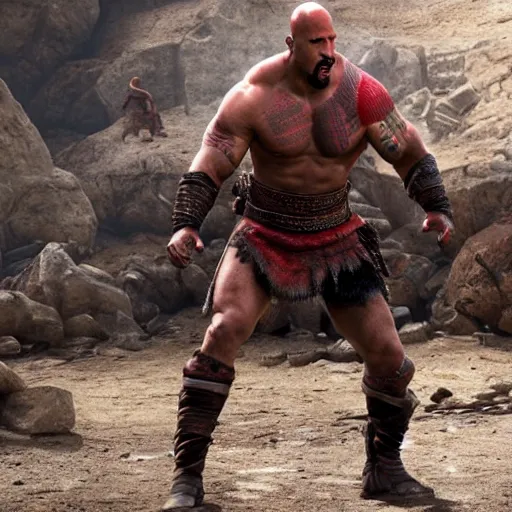 Image similar to dwayne johnson as kratos 4 k detailed