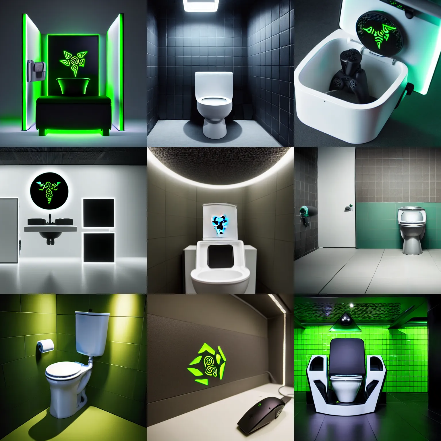 Prompt: gaming toilet designed by razer, product photography, studio lighting