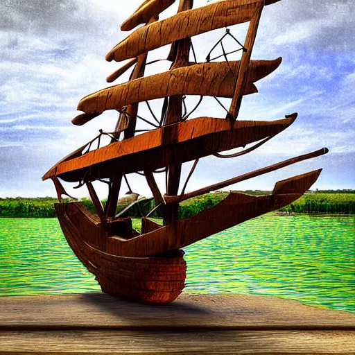 Prompt: A Wooden ship on a tree, digital art