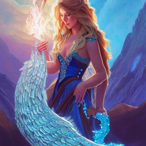 Prompt: quetzalcoatl glowing with magic, aquamarine hair, female, glacier landscape, D&D, fantasy, intricate, elegant, highly detailed, digital painting, artstation, concept art, matte, sharp focus, illustration, art by Artgerm and Greg Rutkowski and Alphonse Mucha