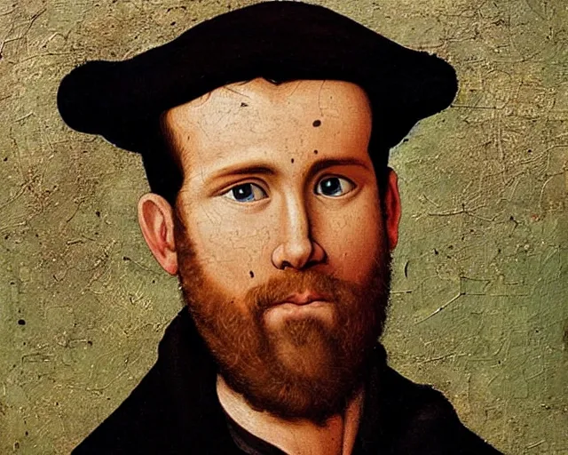 Image similar to a 1 6 th century medieval oil painting of ryan reynolds, c. 1 5 3 2