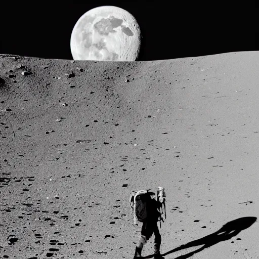 Image similar to black and white street photography on a moon