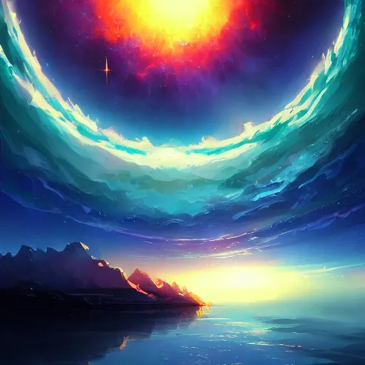 Image similar to a supernova, by anato finnstark, by alena aenami, by john harris, by ross tran, by wlop, by andreas rocha