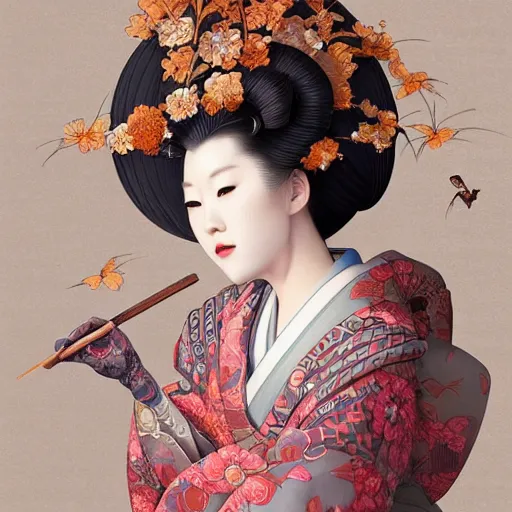 Prompt: Very very very very highly detailed epic central composition studio photography of A Japanese geisha, intricate, medieval, extremely detailed, digital painting, artstation, concept art, smooth, sharp focus, illustration, studio lighting, incredible art by Anna Dittmann and Anton Pieck