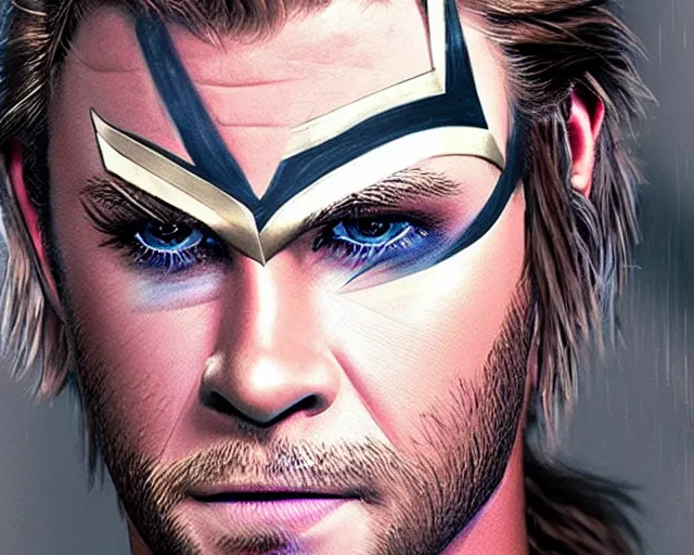 Prompt: chris hemsworth as thor with drag queen makeup, digital art, amazing detail