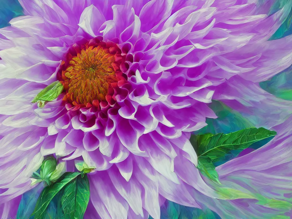 Image similar to 3d render of an opalescent dahlia, Sunlight Study, by Jan Davidsz de Heem and (((((Lisa Frank))))), Art Nouveau, 8k, extreme detail, sharp focus, octane render