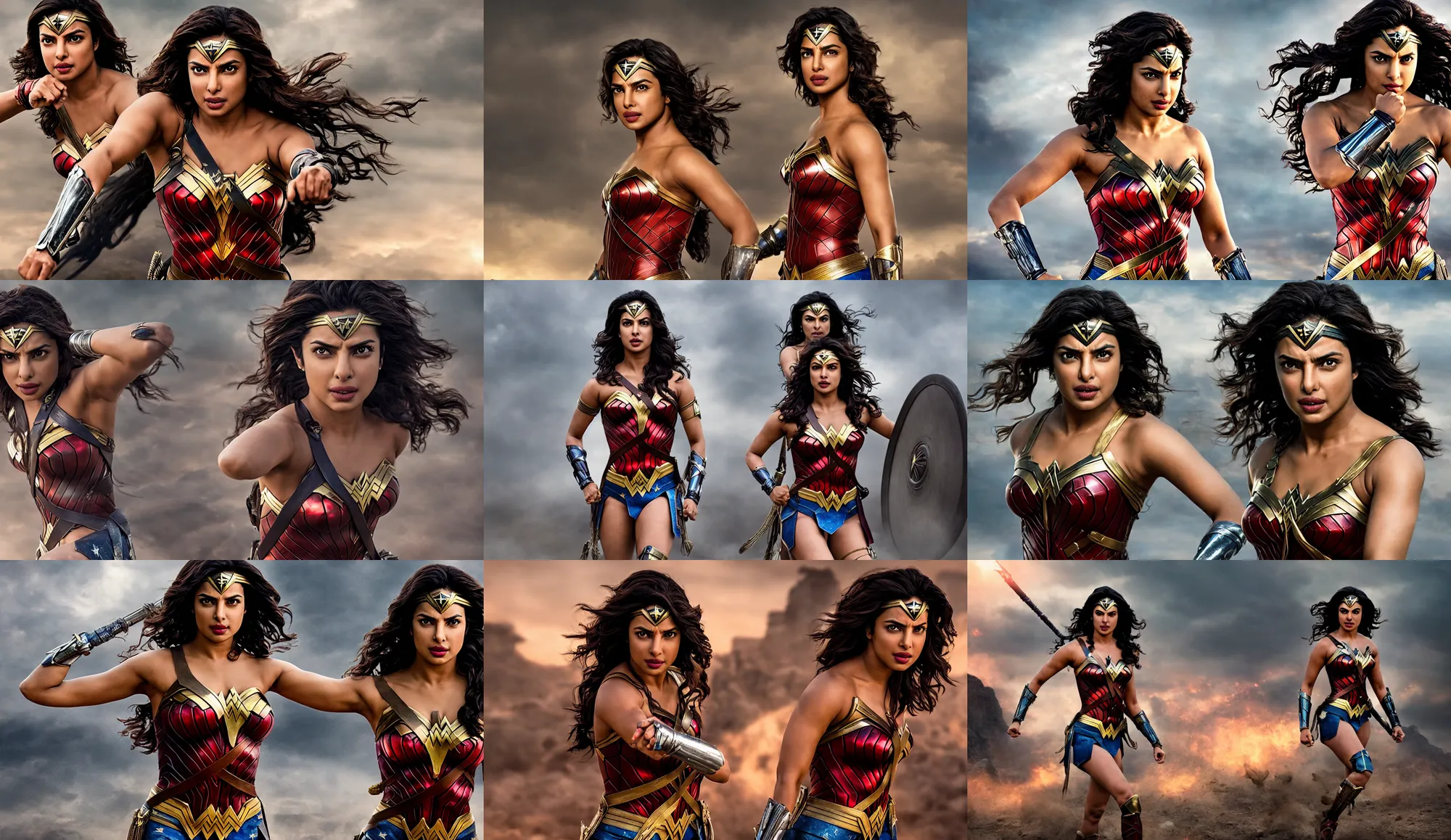 Prompt: movie still of Priyanka Chopra as Wonder Woman, realistic portrait, 8k resolution, hyper detailed, studio lighting, cinematic