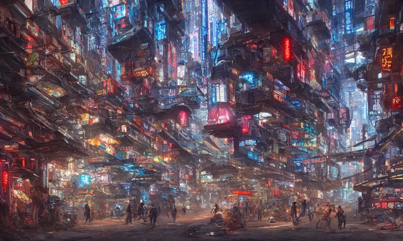 Image similar to Interior of a Chinese cyberpunk city, by Jeff Easley, trending on artstation