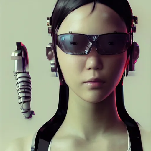 Image similar to realistic portrait 3 d render of a cybernetic enhanced japanese cyberpunk, girl, featured on cgsociety, matte painting, concept art, sharp focus, illustration, studio lighting, art by masayoshi tanaka, akihiko yoshida, kazuya takahashi