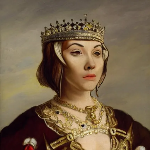 Prompt: painting of a pitbull dressed up like a noble queen of france, classic painting, highly detailed, portrait