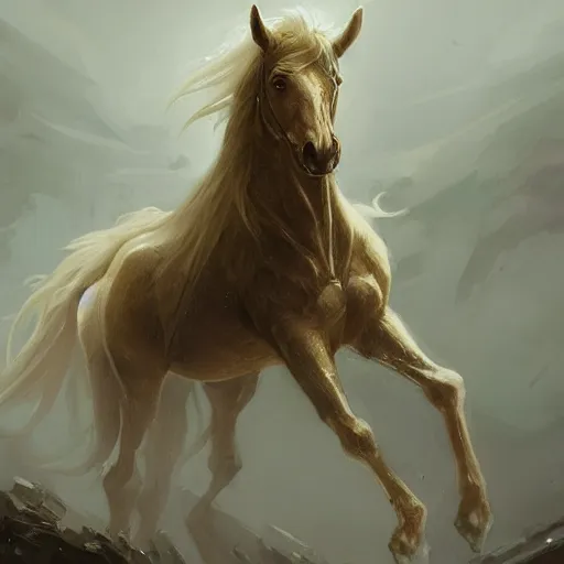 Image similar to a pale, yellowish horse. The one who rode him was called Death, and he was followed by the representative of the realm of death. , digital Art, Greg rutkowski Trending artstation