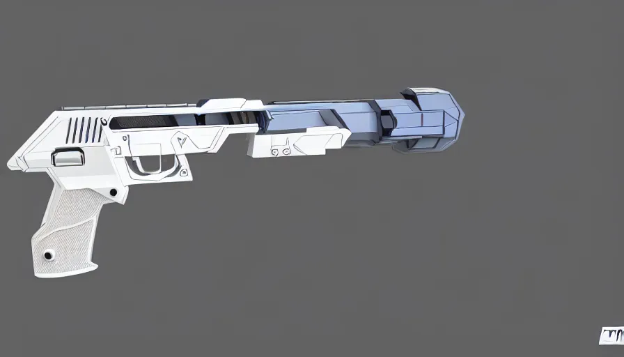 Image similar to extremely detailed ultra realistic side view photo sci fi hyper minimalist magnum pistol coilgun, detailed trigger, chemically propelled, battery, smooth streamline, battery and wires, railgun, chemrail, gauss, elegant sleek smooth body, white paint, smooth utopian design, ultra high quality, octane, cod, destiny, warframe, terminator