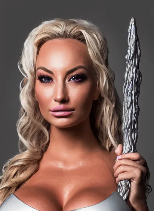 Image similar to portrait of lindsey pelas as hermione in the movie harry potter holding a wizard wand, by charlotte grimm, natural light, detailed face, canon eos c 3 0 0, ƒ 1. 8, 3 5 mm, 8 k, medium - format print, half body shot