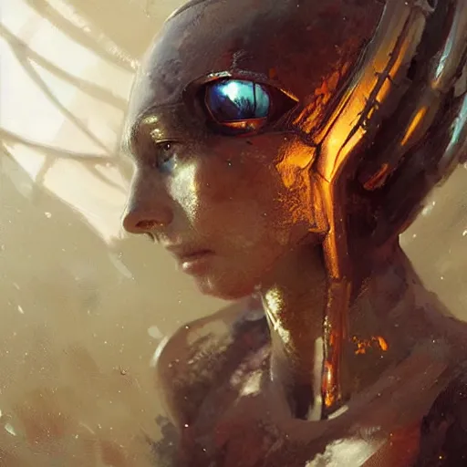 Image similar to a hyperrealistic acrylic painting of a beautiful alien priestess by Greg Rutkowski and WLOP.