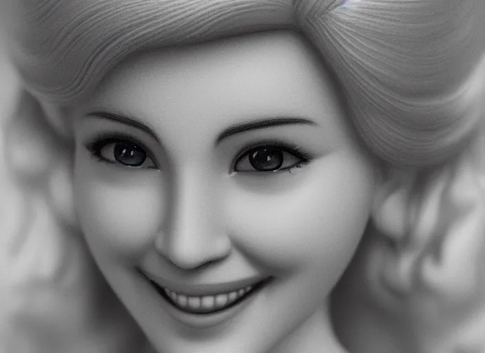 Image similar to a closeup, 4 5 mm, detailed photograph hyper realistic princess peach portrait, with a seductive smile, beautiful low light, 4 5 mm, by franz lanting