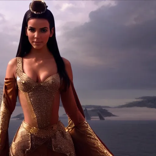 Image similar to victoria justice with kim kardashian body as princess padme in star wars episode 3, 8 k resolution, cinematic lighting, anatomically correct