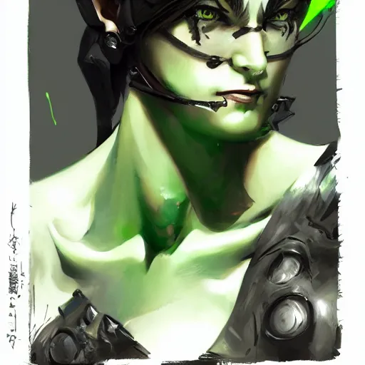Image similar to character portrait of a green orc female, light green tone beautiful face by yoji shinkawa, trending on artstation