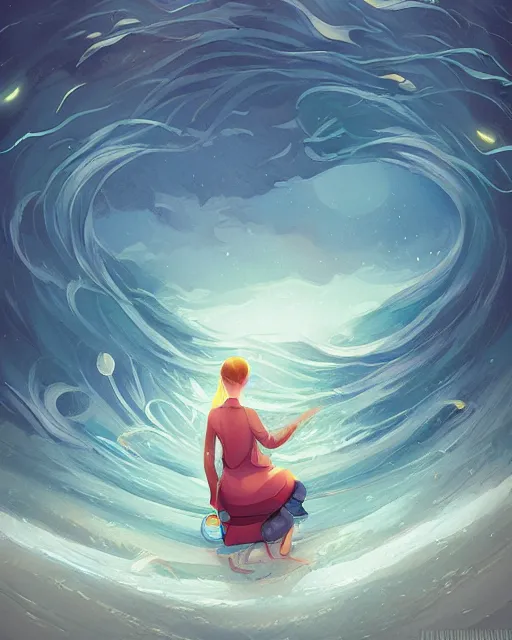 Prompt: ocean waves beneath starlight, loish, lois van baarle, android jones and rhads, digital art