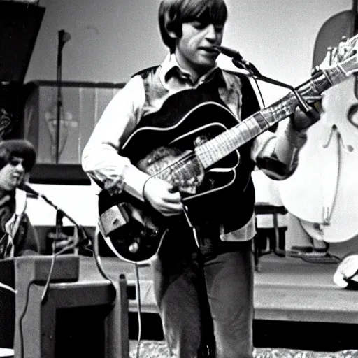 Prompt: John Sebastian playing music on stage in 1967