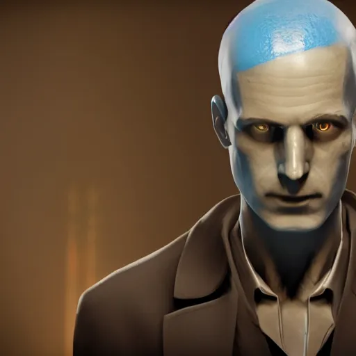 Prompt: A still of Dr. Manhattan as John Constantine, award winning photo, unreal engine, highly detailed features