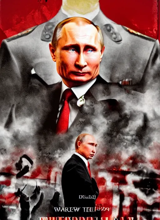 Image similar to putin is a blood dictator, movie poster in the style of drew struzan