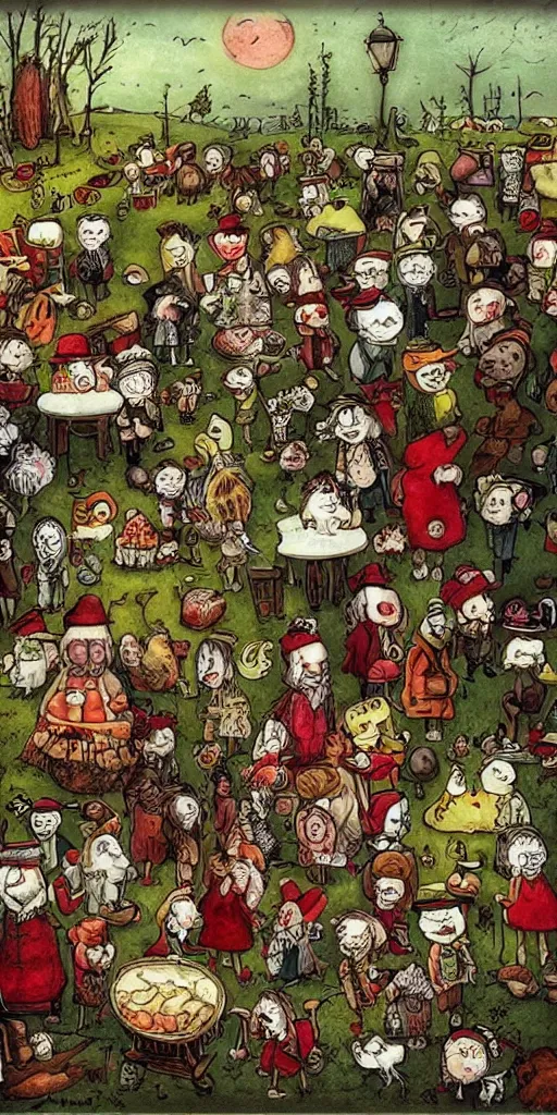 Prompt: a thanksgiving scene by alexander jansson and where's waldo