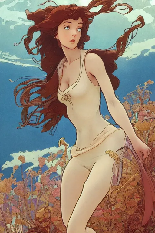 Prompt: ariel in nausicaa of the valley of the wind, highly detailed, digital painting, artstation, concept art, smooth, sharp focus, illustration, ArtStation, art by artgerm and greg rutkowski and alphonse mucha and J. C. Leyendecker and Edmund Blair Leighton and Katsuhiro Otomo and Geof Darrow and Phil hale and Ashley wood and Ilya repin and Charlie Bowater