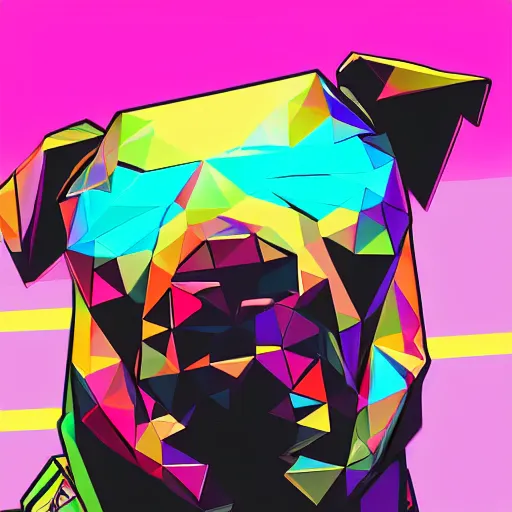 Prompt: high quality photo of dog, digital art, polygonal art, cyberpunk, synthwave