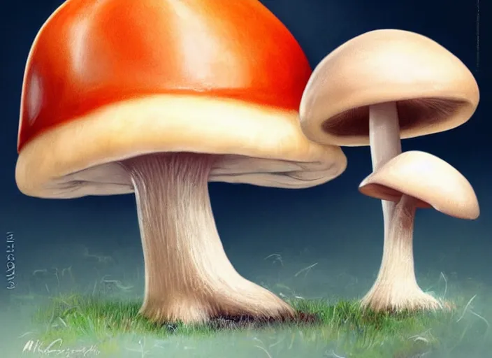 Image similar to a cute creature sitting next to a mushroom concept portrait, detailed, sharp focus, pastel, intricate, realistic, smooth, volumetric lighting, digital painting, by miyazaki